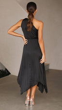 Kori | Women's One-Shoulder Pleated Midi Wedding Guest Dress