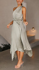 Kori | Women's One-Shoulder Pleated Midi Wedding Guest Dress
