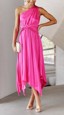 Kori | Women's One-Shoulder Pleated Midi Wedding Guest Dress