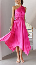 Kori | Women's One-Shoulder Pleated Midi Wedding Guest Dress