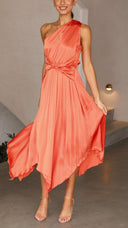 Kori | Women's One-Shoulder Pleated Midi Wedding Guest Dress