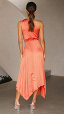 Kori | Women's One-Shoulder Pleated Midi Wedding Guest Dress