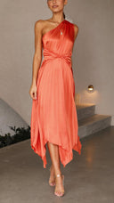 Kori | Women's One-Shoulder Pleated Midi Wedding Guest Dress