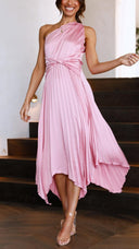 Kori | Women's One-Shoulder Pleated Midi Wedding Guest Dress