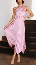 Kori | Women's One-Shoulder Pleated Midi Wedding Guest Dress