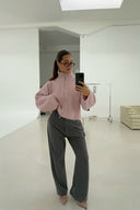 Kristina | Women's Oversized Ribbed Half Zip Knit Sweater