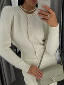 Kyndall | Women's Crew Neck Long Sleeve Button Front Knit Cardigan