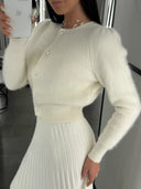 Kyndall | Women's Crew Neck Long Sleeve Button Front Knit Cardigan