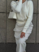 Kyndall | Women's Crew Neck Long Sleeve Button Front Knit Cardigan