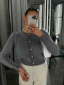Kyndall | Women's Crew Neck Long Sleeve Button Front Knit Cardigan