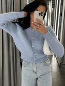 Kyndall | Women's Crew Neck Long Sleeve Button Front Knit Cardigan