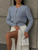 Kyndall | Women's Crew Neck Long Sleeve Button Front Knit Cardigan
