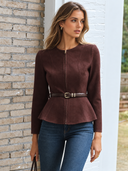 Laramie | Women's Round Neck Zip Belted Suede Effect Jacket