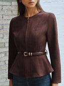 Laramie | Women's Round Neck Zip Belted Suede Effect Jacket