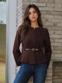 Laramie | Women's Round Neck Zip Belted Suede Effect Jacket