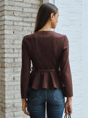 Laramie | Women's Round Neck Zip Belted Suede Effect Jacket
