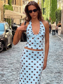 Layla | Women’s Polka Dot Halter Top and Midi Skirt Set