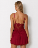 Leanne | Women's Lace Babydoll Deep V Neck Spaghetti Strap Nightdress with Flared Hem