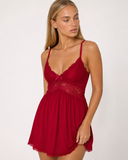 Leanne | Women's Lace Babydoll Deep V Neck Spaghetti Strap Nightdress with Flared Hem