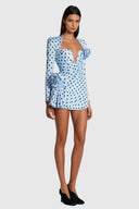 Lenora | Women's Dot Flower Ruch Mini Dress