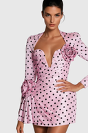 Lenora | Women's Dot Flower Ruch Mini Dress
