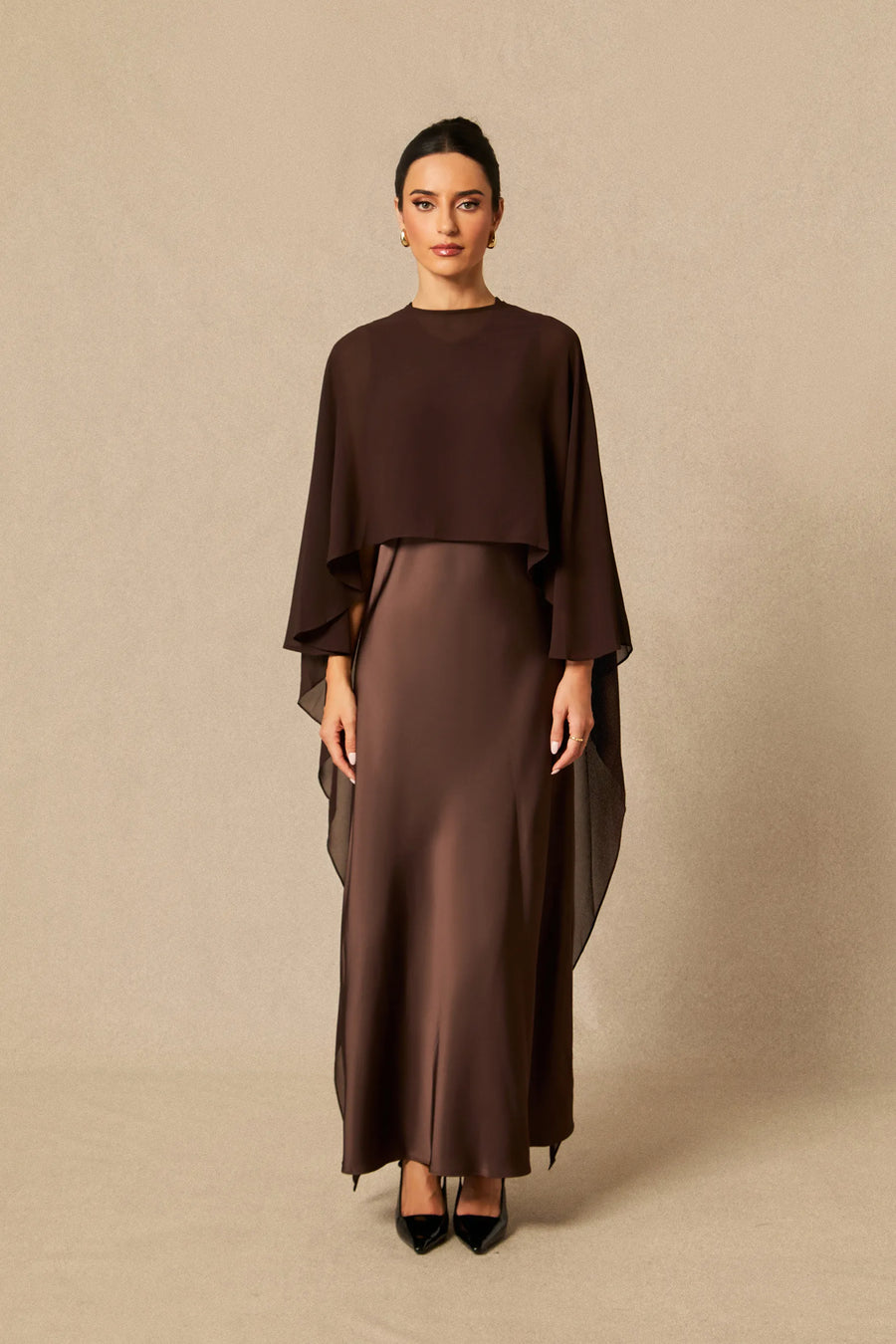Lainey | Women's Batwing Cape Sleeve Formal Maxi Dress