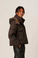 Leora | Women's Hooded Zip Front Long Sleeve Leopard Print Puffer Jacket