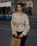 Leslie | Women's Belted Double Breasted High Neck Jacket Coat