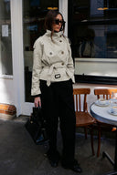 Leslie | Women's Belted Double Breasted High Neck Jacket Coat