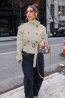 Leslie | Women's Belted Double Breasted High Neck Jacket Coat