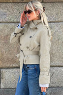 Leslie | Women's Belted Double Breasted High Neck Jacket Coat