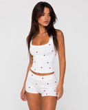 Leticia | Women's Heart Print Scoop Neck Sleeveless Pajama Set with Shorts