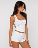 Leticia | Women's Heart Print Scoop Neck Sleeveless Pajama Set with Shorts