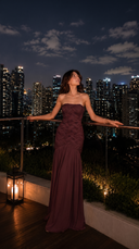 Lilibet | Women's Draped Strapless Ruched Maxi Evening Formal Dress