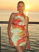 Lillian | Women’s Floral Print Halter Mini Cocktail Party Dress