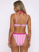 Lina | Women’s Striped Tie-Side Bikini Set Vacation Double Layerd
