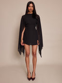 Linette | Women's Boat Neck Sheer Cape Sleeve Draped Overlay Mini Dress