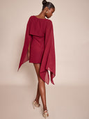 Linette | Women's Boat Neck Sheer Cape Sleeve Draped Overlay Mini Dress