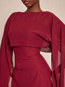 Linette | Women's Boat Neck Sheer Cape Sleeve Draped Overlay Mini Dress