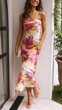 Linnea | Women's Floral Strapless Maxi Wedding Guest Dress