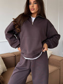 Lisette | Women's Half Zip Long Sleeve Wide Leg Pants Two Piece Sweat Set