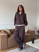 Lisette | Women's Half Zip Long Sleeve Wide Leg Pants Two Piece Sweat Set
