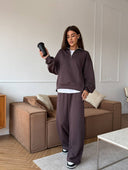 Lisette | Women's Half Zip Long Sleeve Wide Leg Pants Two Piece Sweat Set