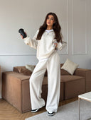 Lisette | Women's Half Zip Long Sleeve Wide Leg Pants Two Piece Sweat Set