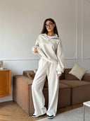 Lisette | Women's Half Zip Long Sleeve Wide Leg Pants Two Piece Sweat Set
