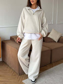 Lisette | Women's Half Zip Long Sleeve Wide Leg Pants Two Piece Sweat Set