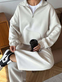Lisette | Women's Half Zip Long Sleeve Wide Leg Pants Two Piece Sweat Set