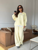 Lisette | Women's Half Zip Long Sleeve Wide Leg Pants Two Piece Sweat Set