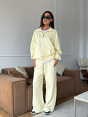 Lisette | Women's Half Zip Long Sleeve Wide Leg Pants Two Piece Sweat Set