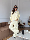 Lisette | Women's Half Zip Long Sleeve Wide Leg Pants Two Piece Sweat Set